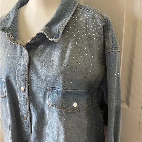 Oversized denim rhinestone jacket - Picture 3 of 10